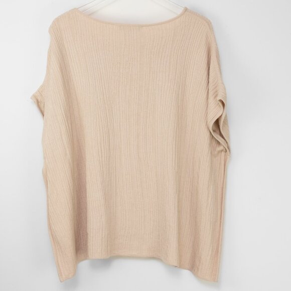 Ming Wang Poncho Tunic Pullover Top Knit Short Sleeve Beige Size Small / Medium - Picture 3 of 7
